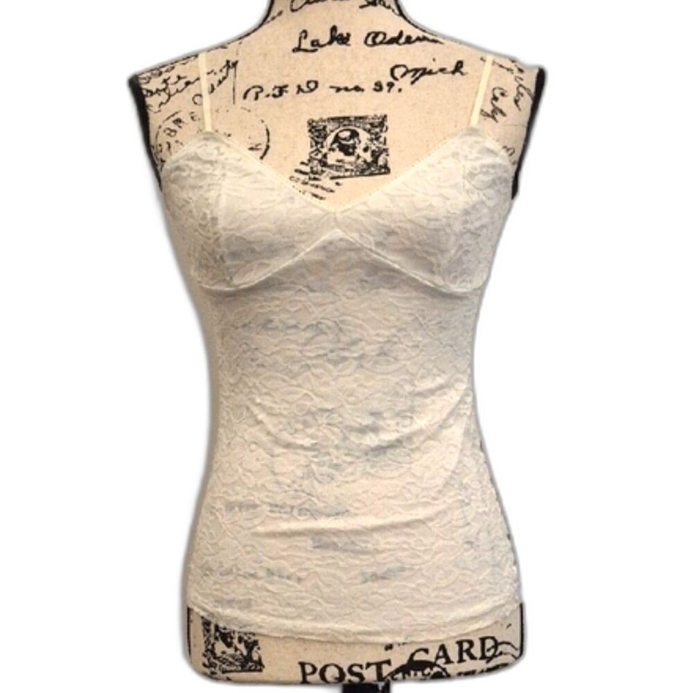 White Lace Cami Top Small All Over Lace Y2K Sweetheart Neckline Lace Sheer Back